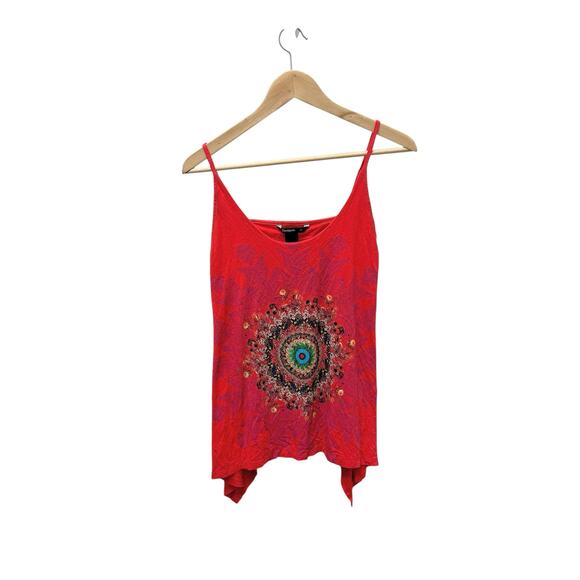 Desigual Sleeveless Blouse Red Embroidered Women’s Size Medium - Picture 1 of 9